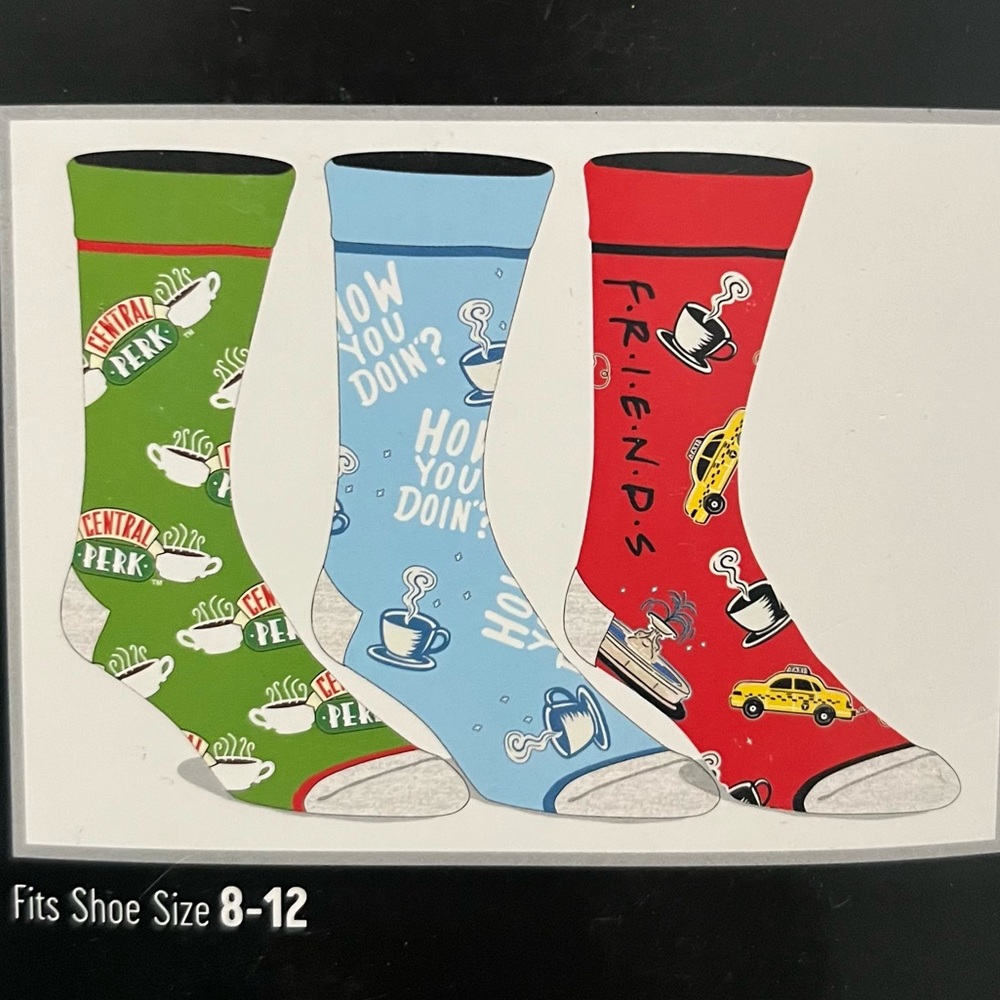 FRIENDS Themed Crew Socks - Green, Blue, Red